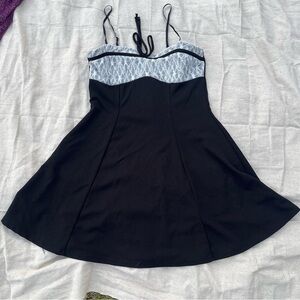 Black and white lace spaghetti strap dress